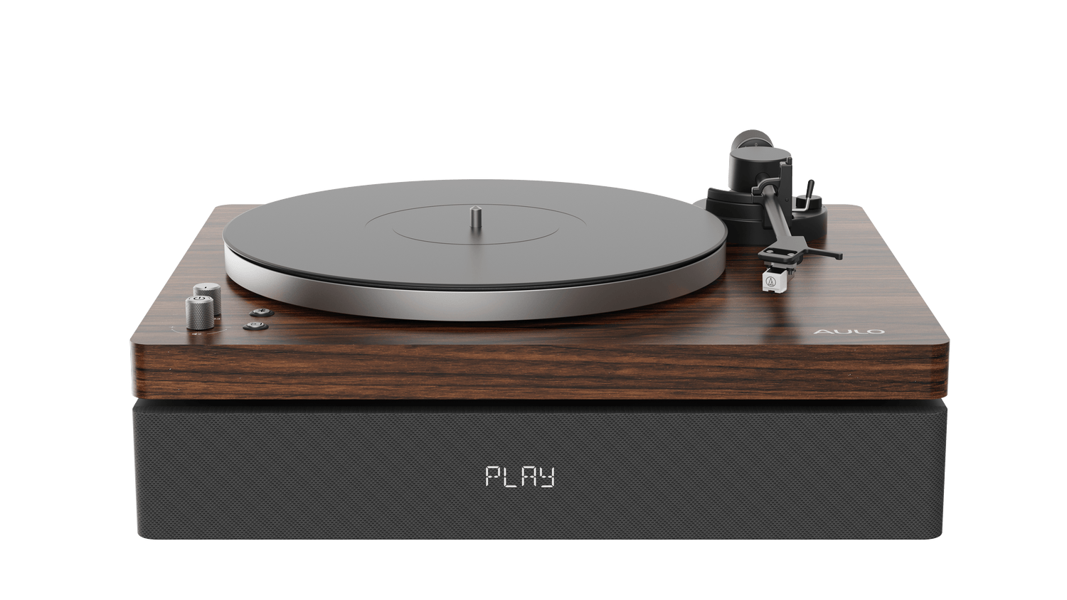 Aulo platenspeler in Dark Wood — houten platenspeler met bluetooth
