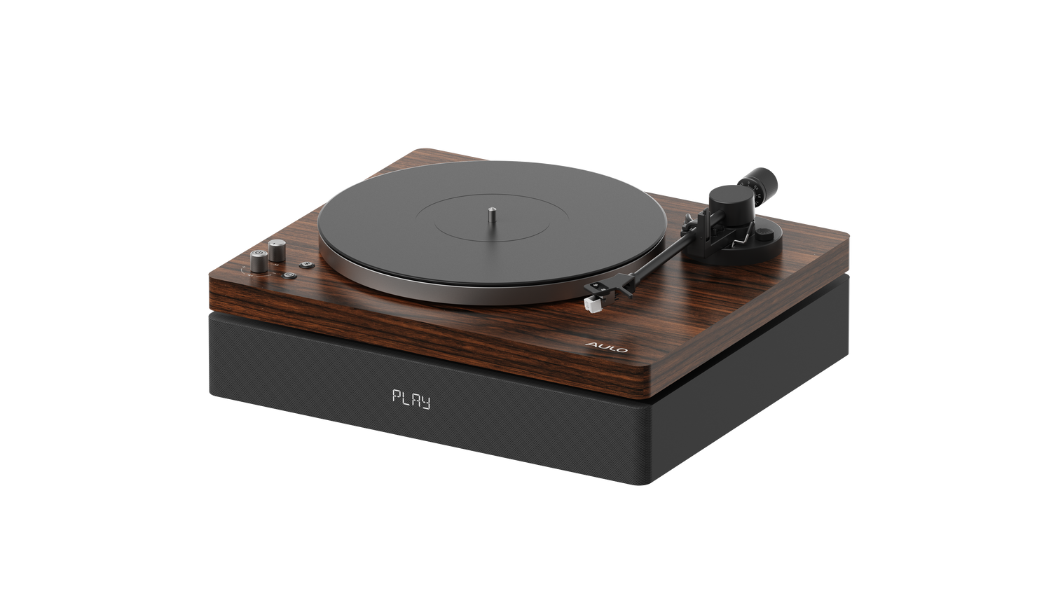 Aulo platenspeler in Dark Wood — houten platenspeler met bluetooth