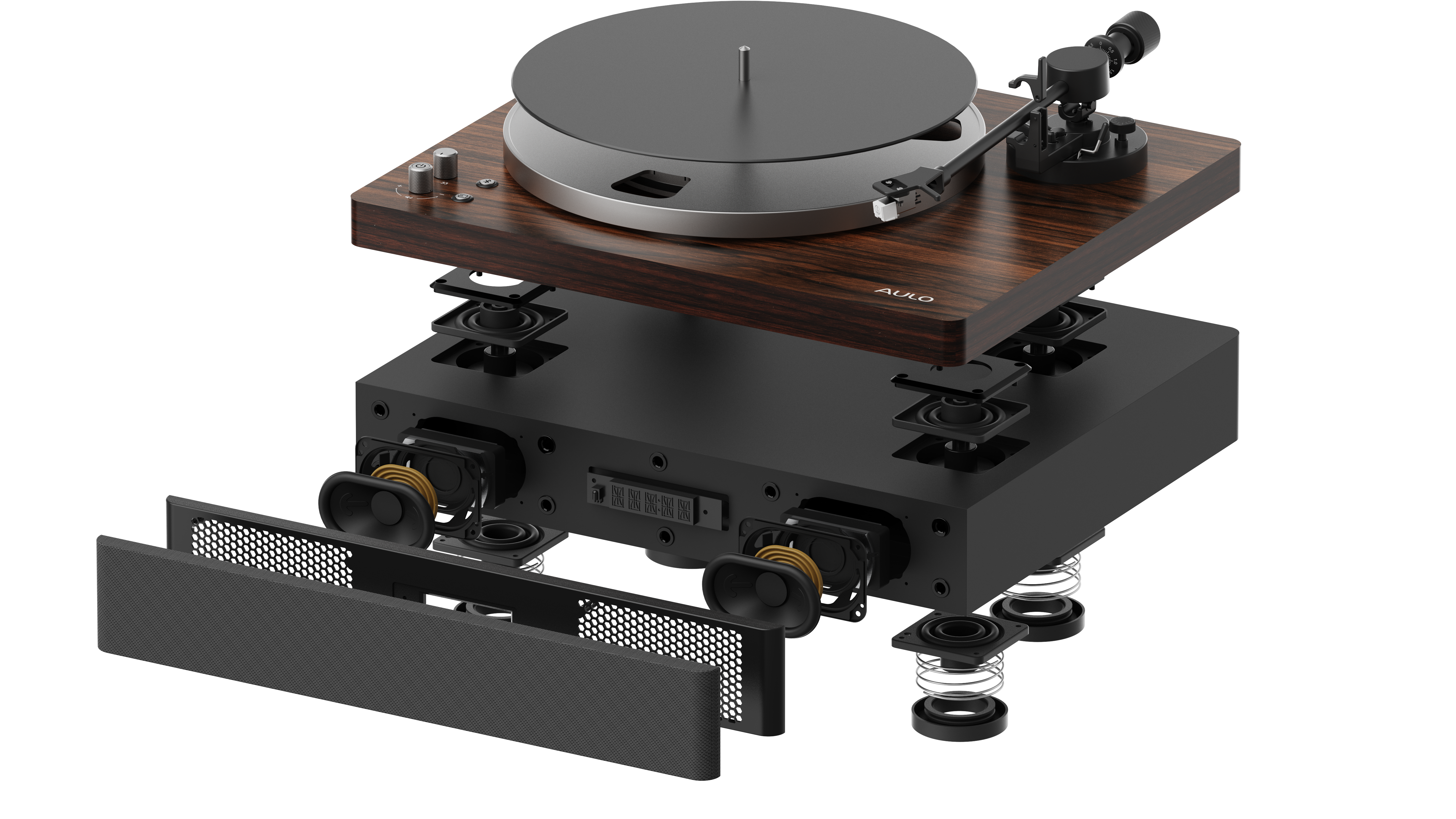 Luxueuze houtafwerking van de Aulo design platenspeler