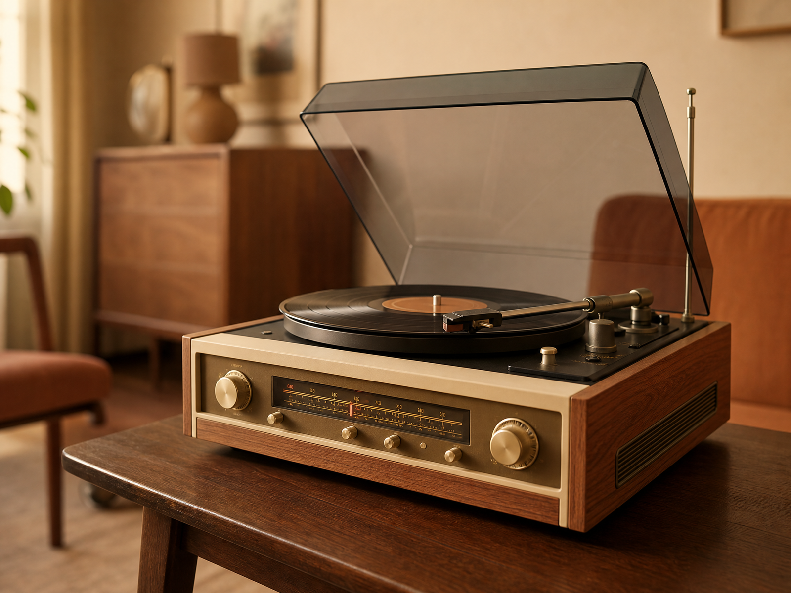 Retro bluetooth platenspeler met houtlook